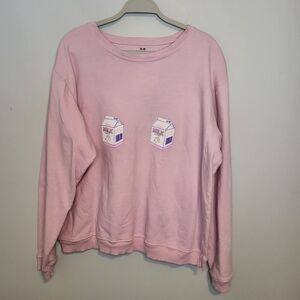 The Little Milk Bar Graphic Crewneck Sweatshirt XL Pink Soft Girl Café